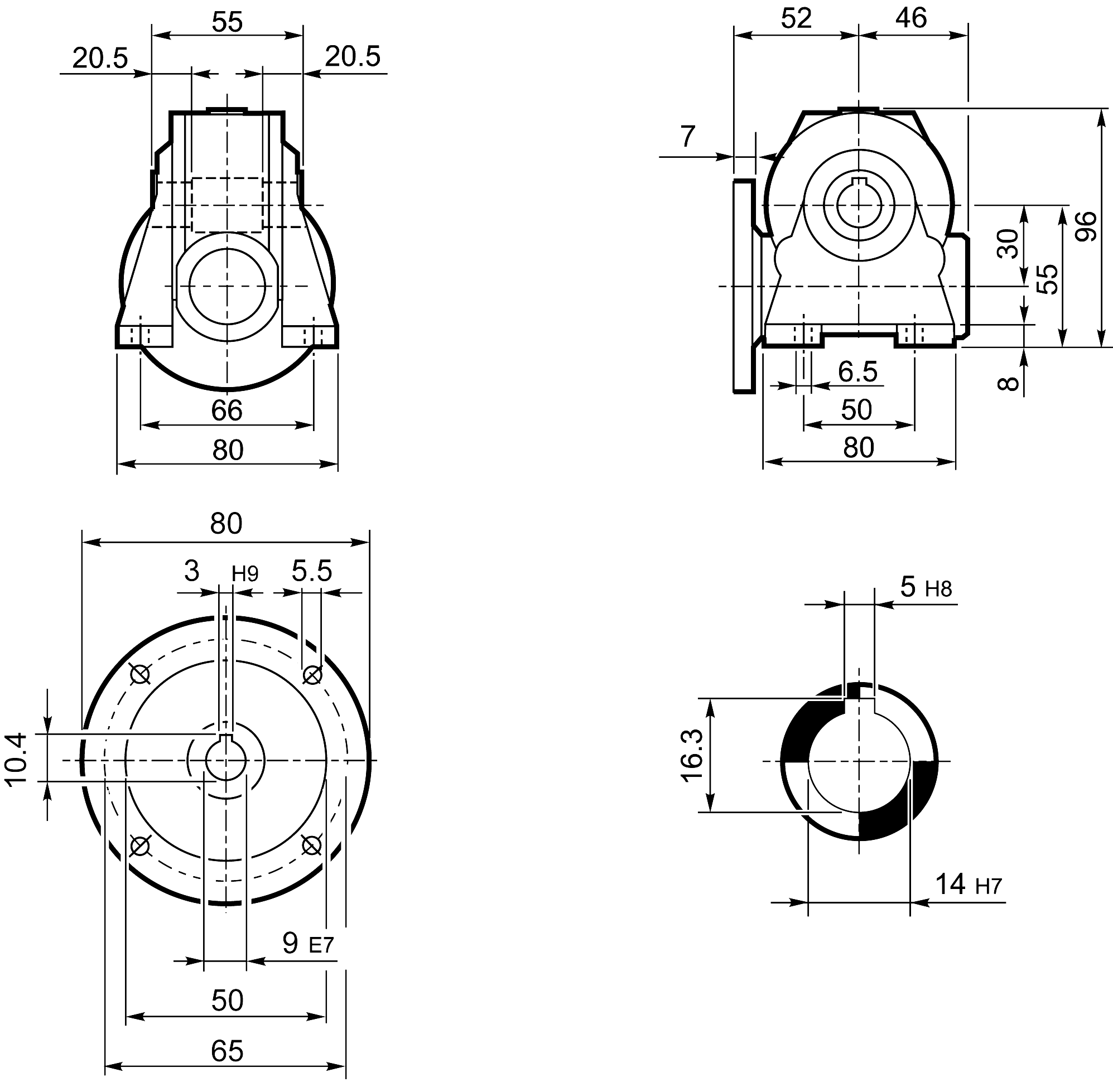 Maatschets Bonfiglioli Riduttori VF-serie wormwielkast type VF030 bouwvorm N met IEC motoraanbouwflens P056/B14