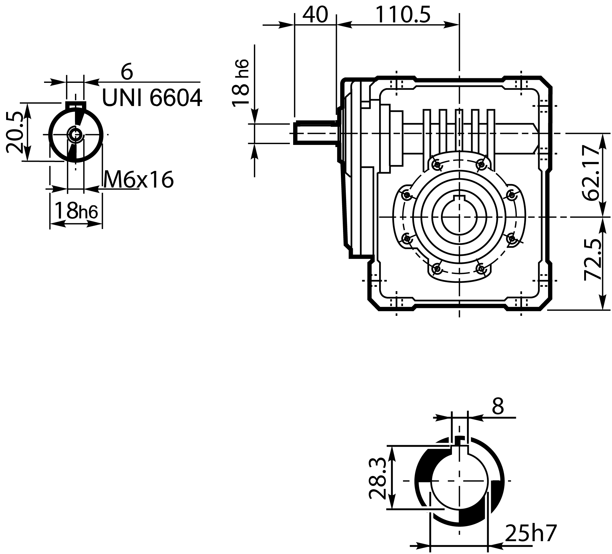 Maatschets Bonfiglioli Riduttori W-serie wormwielkast type W063 bouwvorm U met massief ingaande as HS
