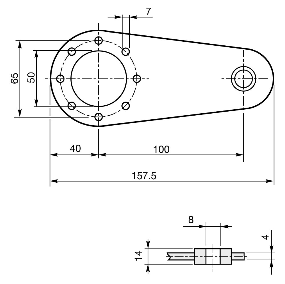 Maatschets reactie arm voor Bonfiglioli wormwielkast type VF30