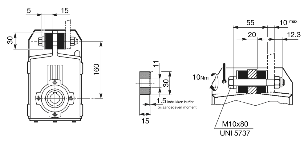 Maatschets Anti Vibratie Kit (AVK) voor Bonfiglioli opsteek reductor type F20