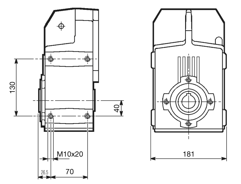 Maatschets behuizing met afgewerkte zijkant met draadeinden voor Bonfiglioli opsteek reductor type F20