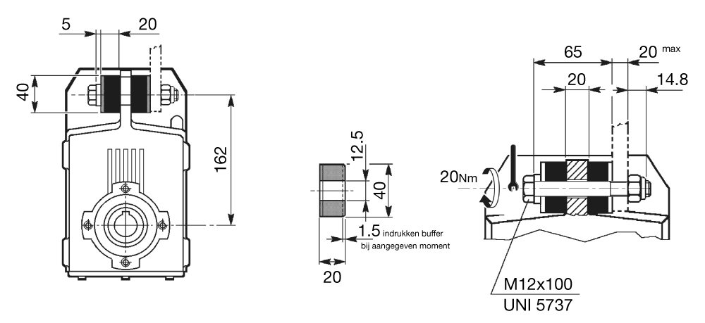 Maatschets Anti Vibratie Kit (AVK) voor Bonfiglioli opsteek reductor type F25