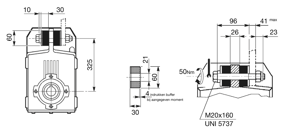Maatschets Anti Vibratie Kit (AVK) voor Bonfiglioli opsteek reductor type F60