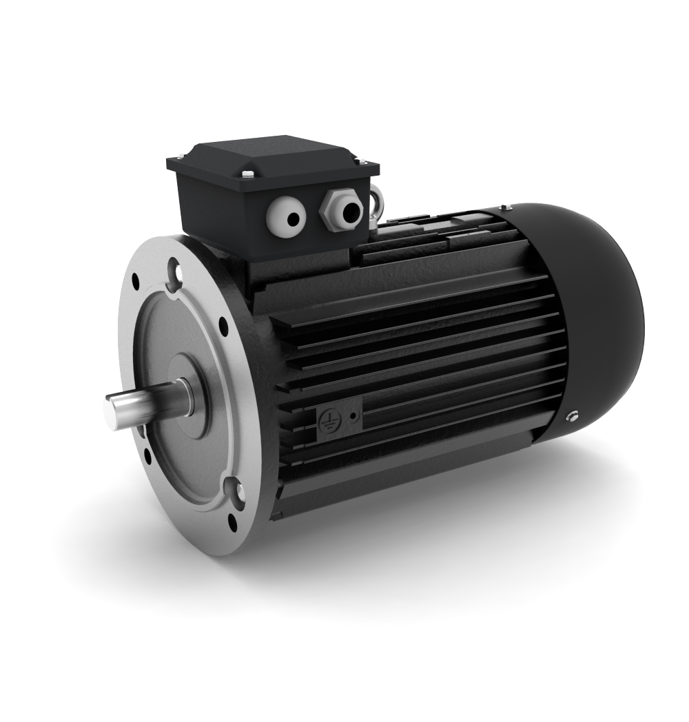 ELSTO YE3-serie gietijzeren draaistroommotor IE3 bouwvorm B5 schuin voor aanzicht