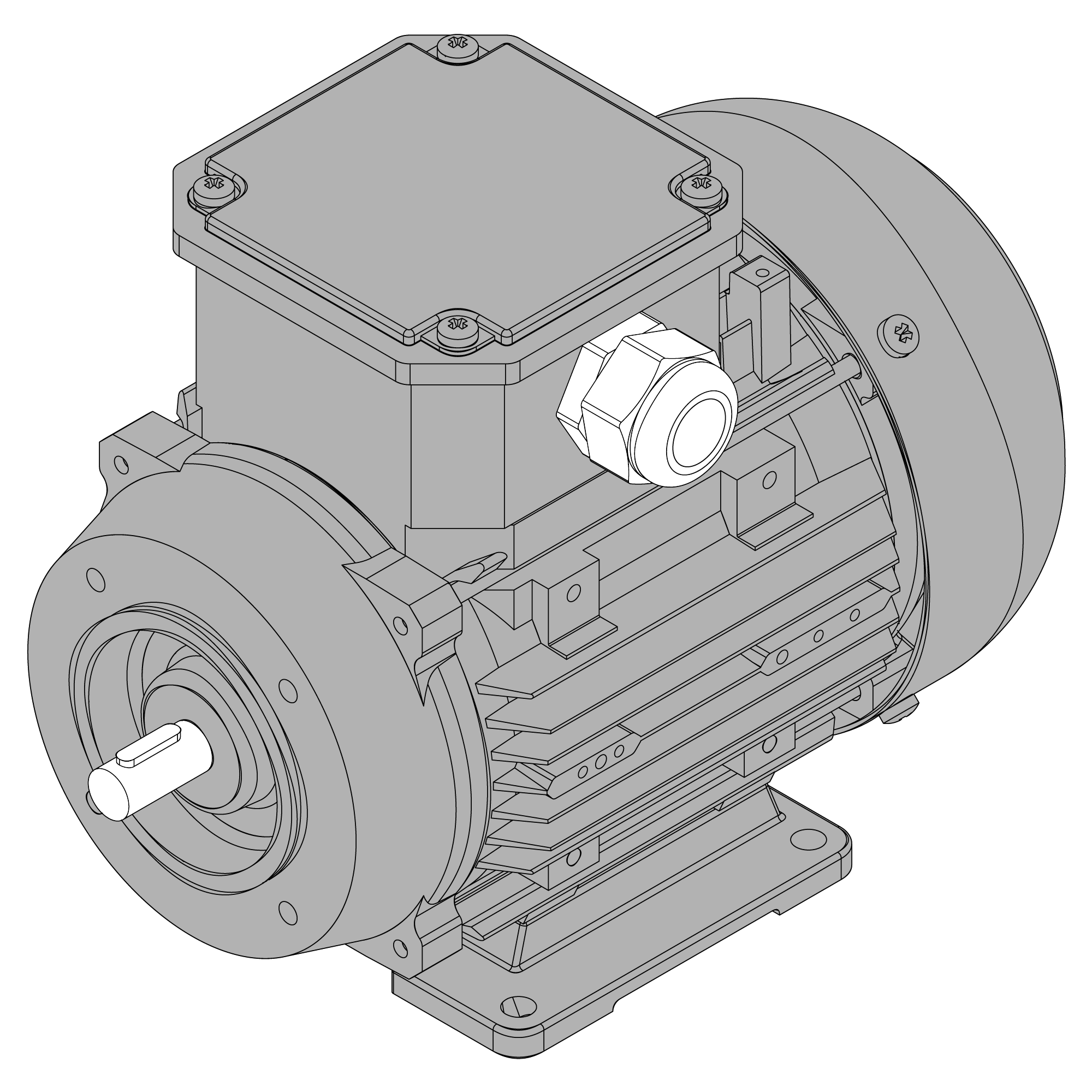 Afbeelding ELSTO aluminium draaistroommotor grijs E1B-serie IEC 63 bouwvorm voet B3 flens B14a