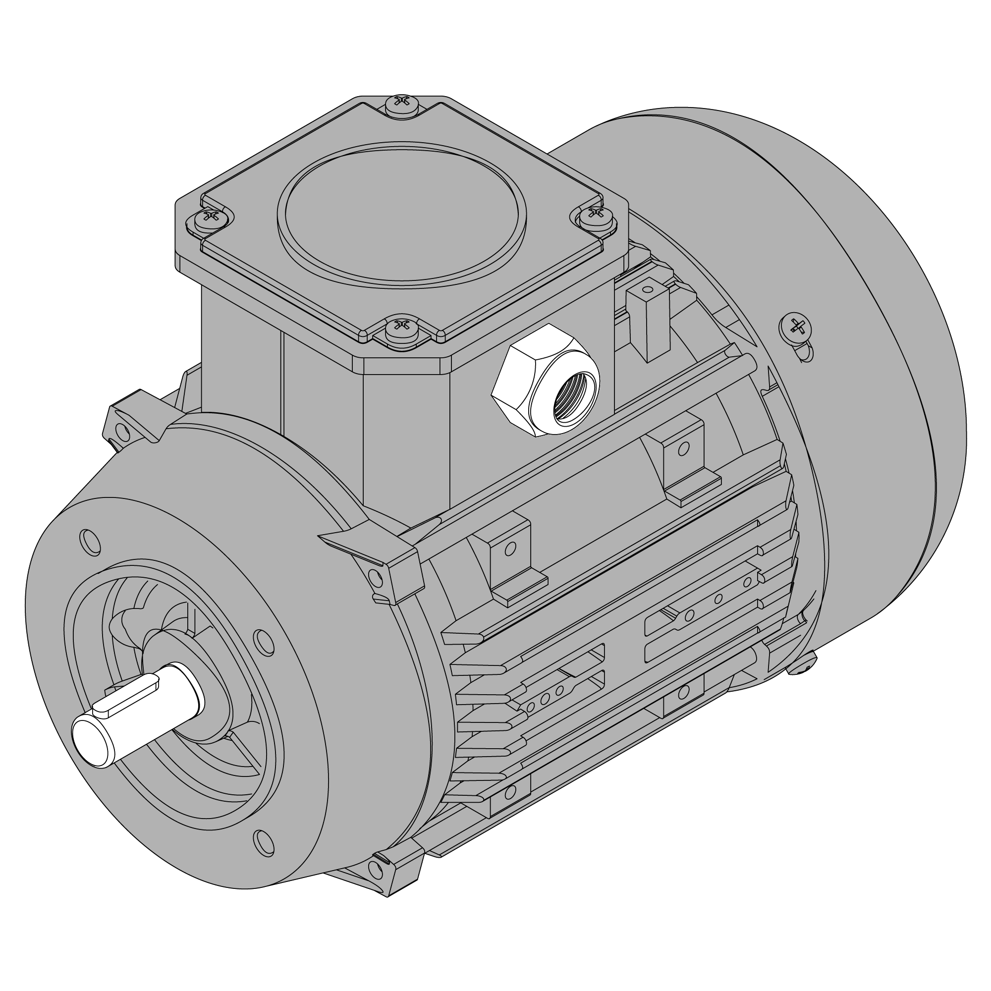 Afbeelding ELSTO aluminium draaistroommotor grijs E1B-serie IEC 71 bouwvorm flens B14a