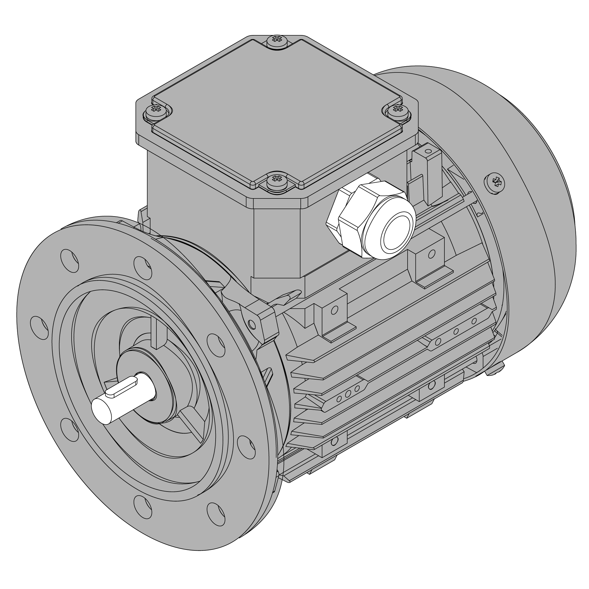 Afbeelding ELSTO aluminium draaistroommotor grijs E1B-serie IEC 71 bouwvorm flens B14b