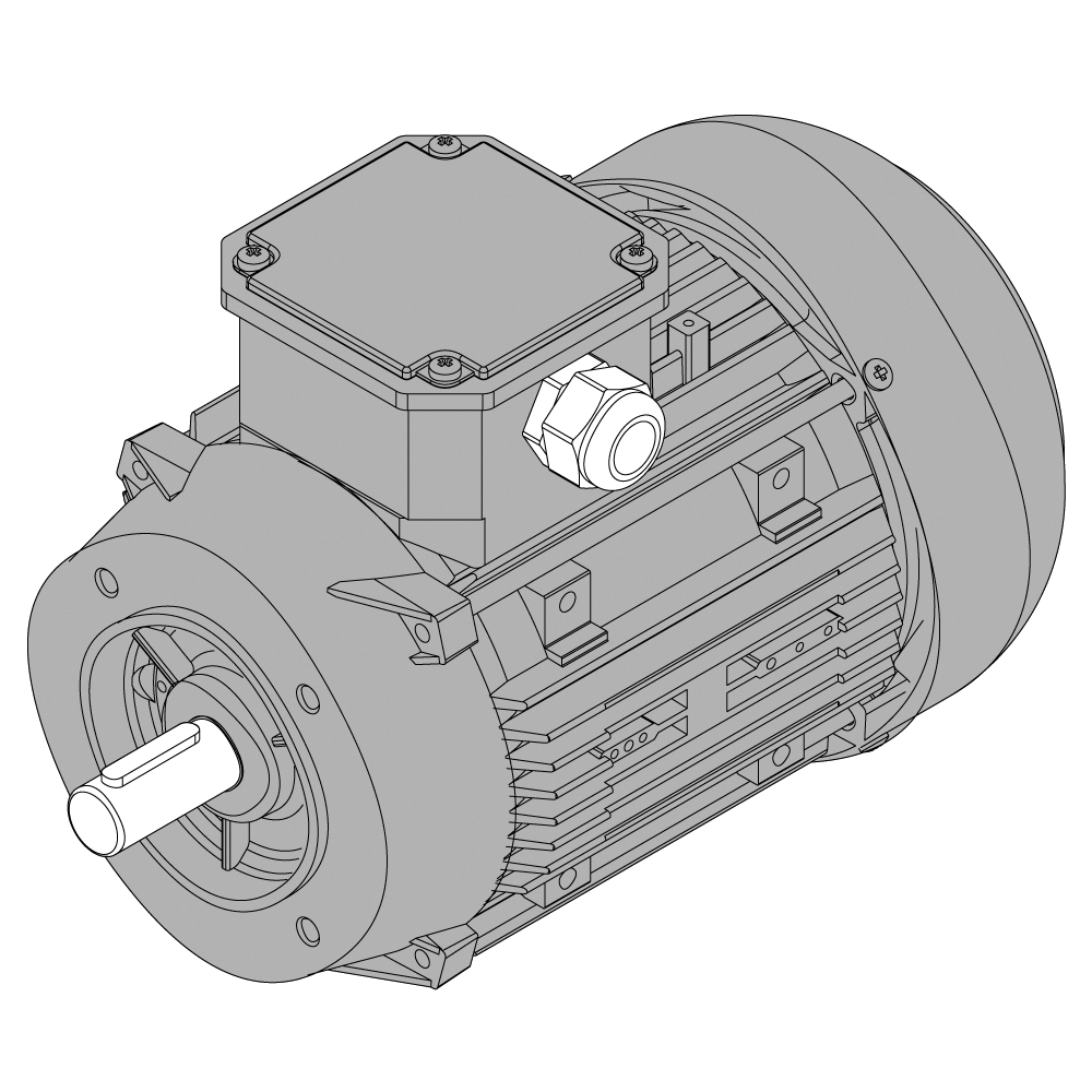 Afbeelding ELSTO aluminium draaistroommotor grijs E1B-serie IEC 80 bouwvorm flens B14a