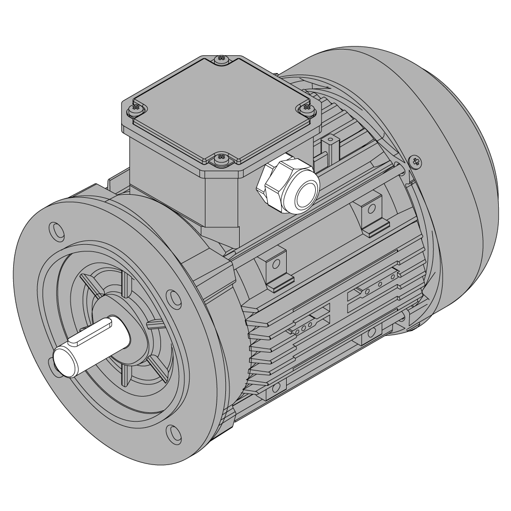 Afbeelding ELSTO aluminium draaistroommotor grijs E1B-serie IEC 80 bouwvorm flens B14b